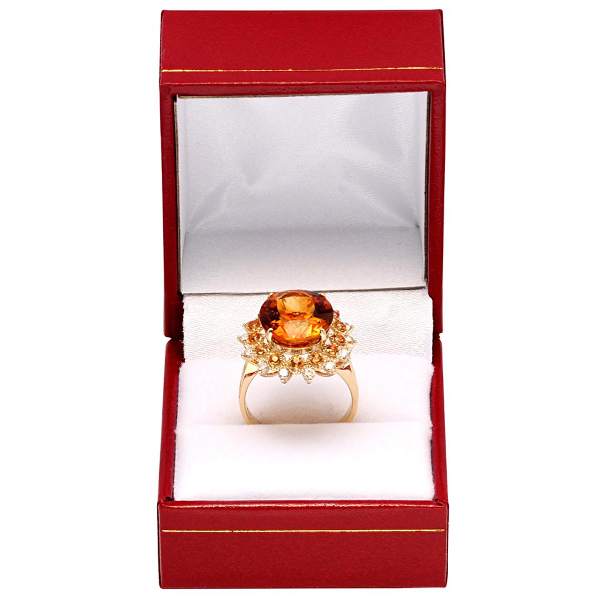 14k Yellow Gold 7.11ct Citrine 0.58ct Orange Sapphire 0.47ct Diamond Ring