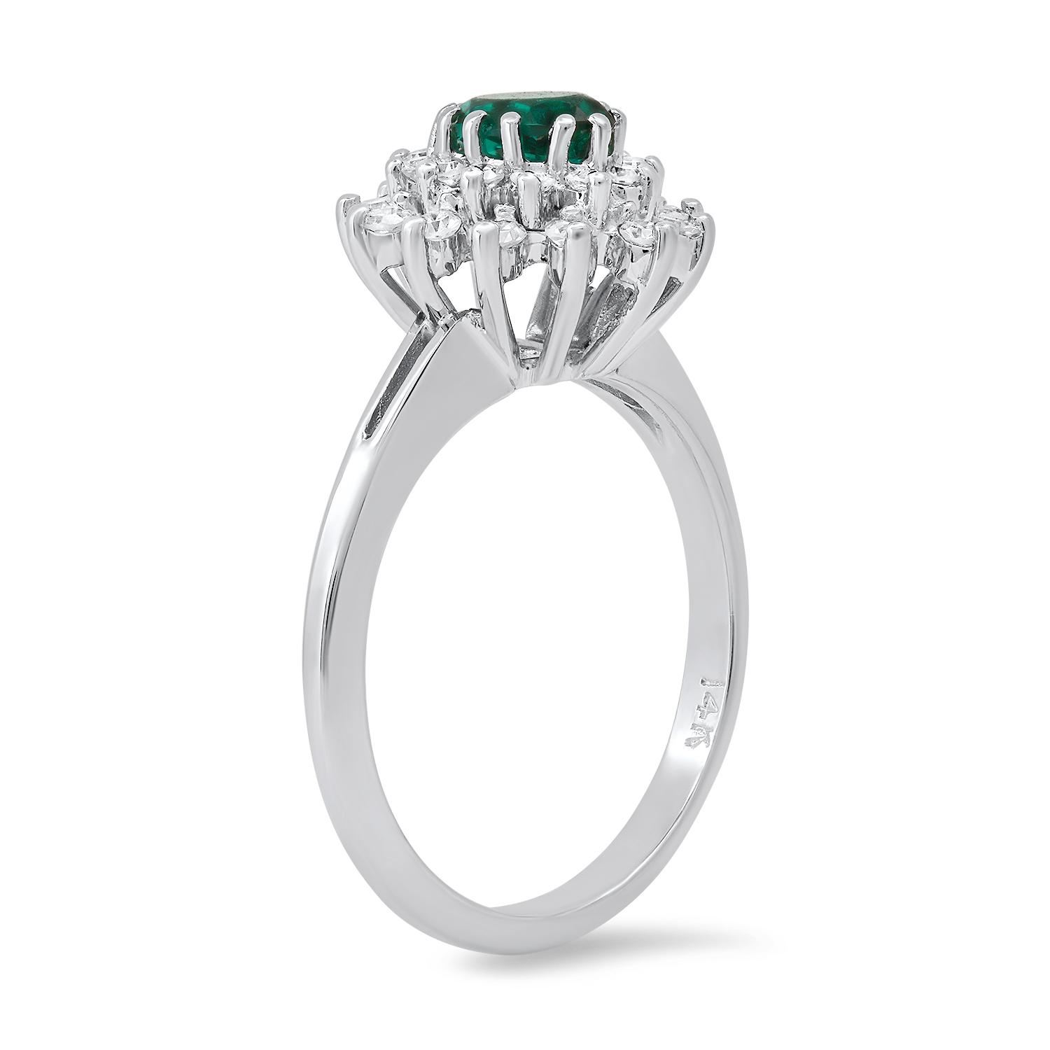 14K White Gold Setting with 0.50ct Emerald and 0.40ct Diamond Ladies Ring