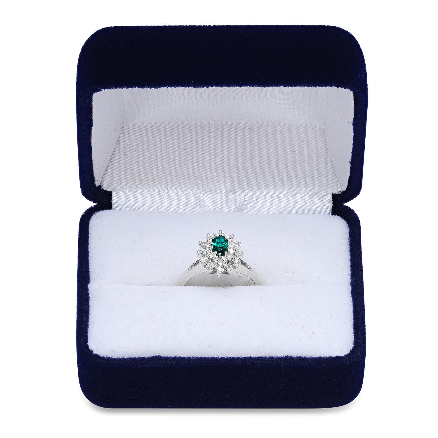 14K White Gold Setting with 0.50ct Emerald and 0.40ct Diamond Ladies Ring