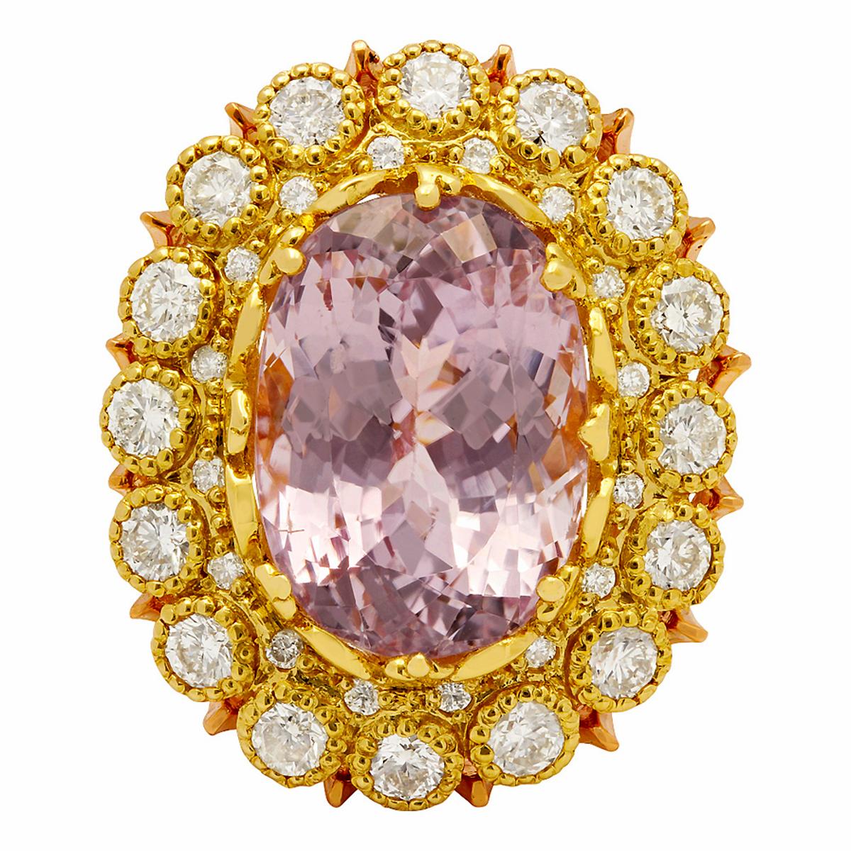 14k Yellow & Rose Gold 19.86ct Kunzite 2.84ct Diamond Ring