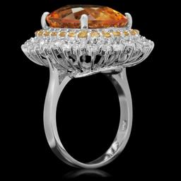 14K White Gold 10.62ct Citrine 0.98ct Sapphire and 1.34ct Diamond Ring