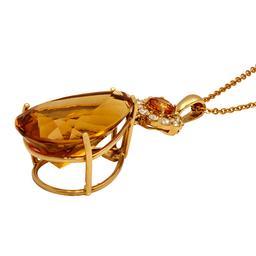 14k Yellow Gold 42.10ct & 1.00ct Citrine 1.15ct Diamond Pendant