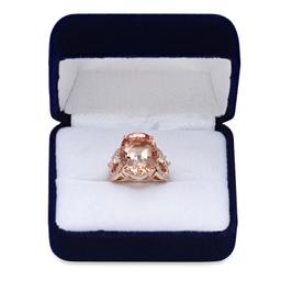 14K Rose Gold with 12.48ct Morganite and 0.90ct Diamond Ladies Ring