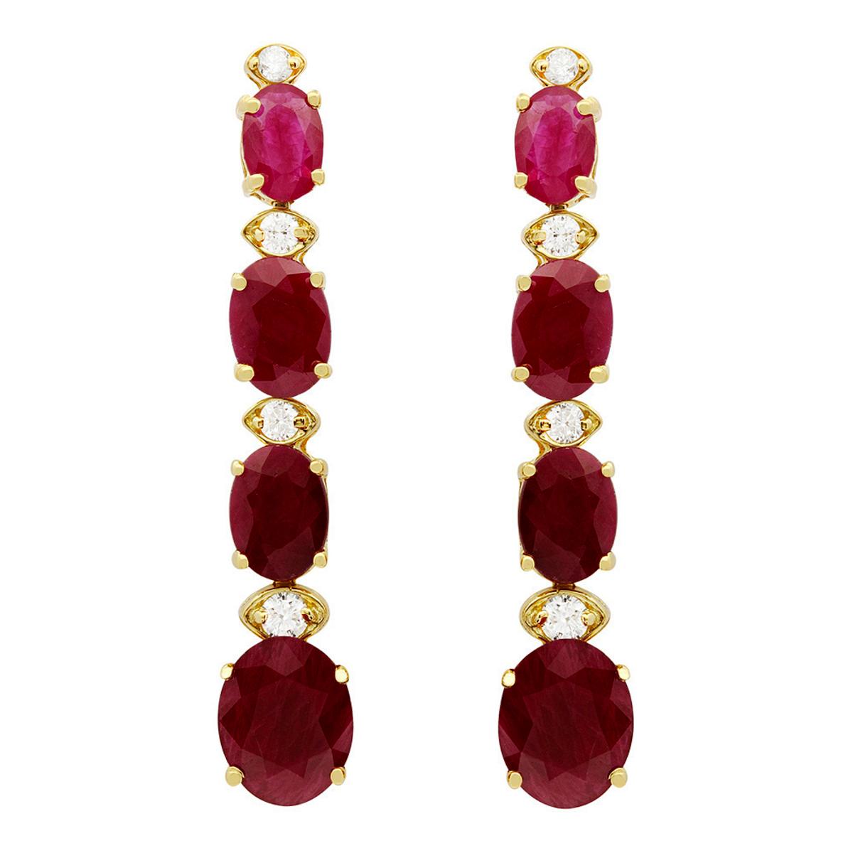 14k Yellow Gold 8.78ct Ruby 0.32ct Diamond Earrings