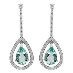 14k White Gold 7.21ct Aquamarine 1.33ct Diamond Earrings