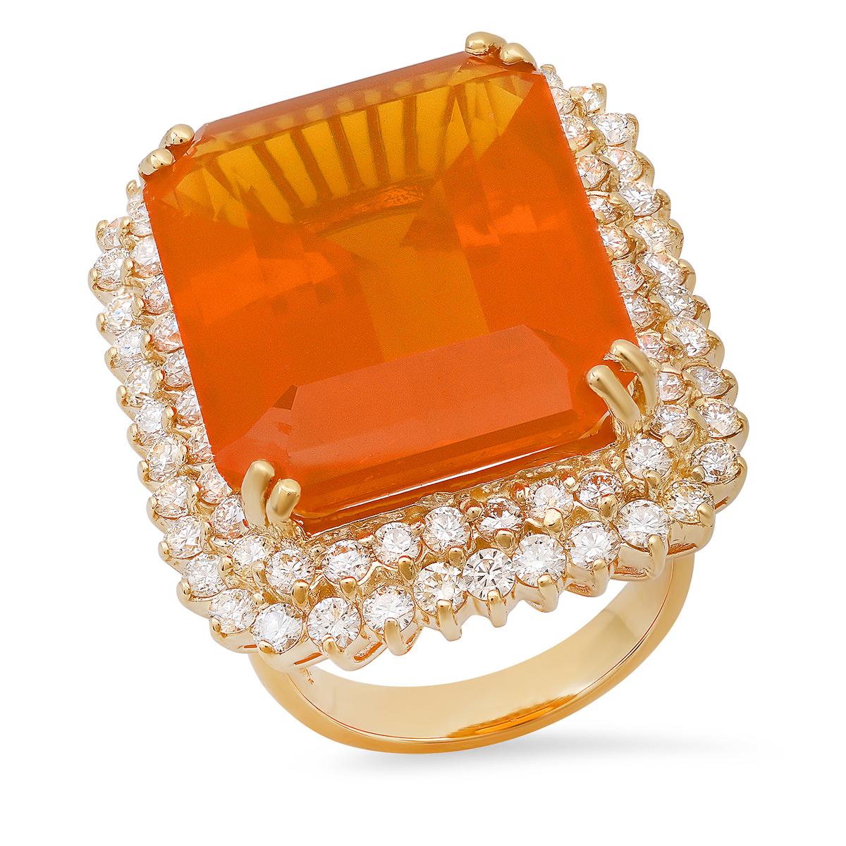 14K Yellow Gold Setting with 20.89ct Fire Opal and 2.70ct Diamond Ring