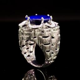 14K White Gold 12.17ct Sapphire and 0.82ct Diamond Ring