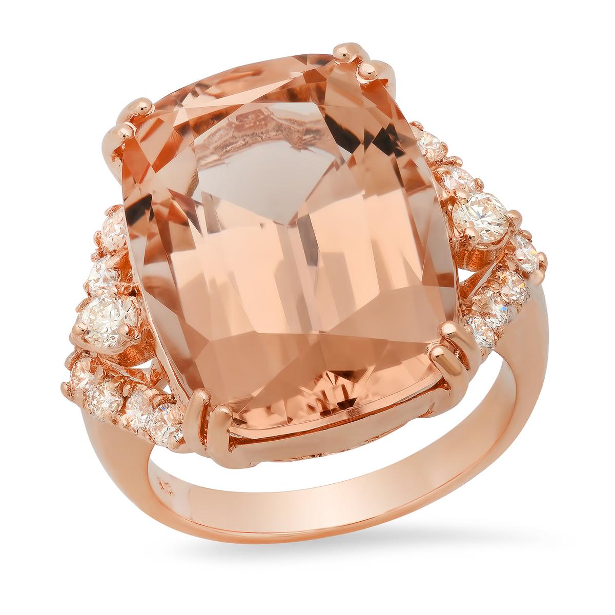 14K Rose Gold with 17.58ct Morganite and 0.70ct Diamond Ladies Ring