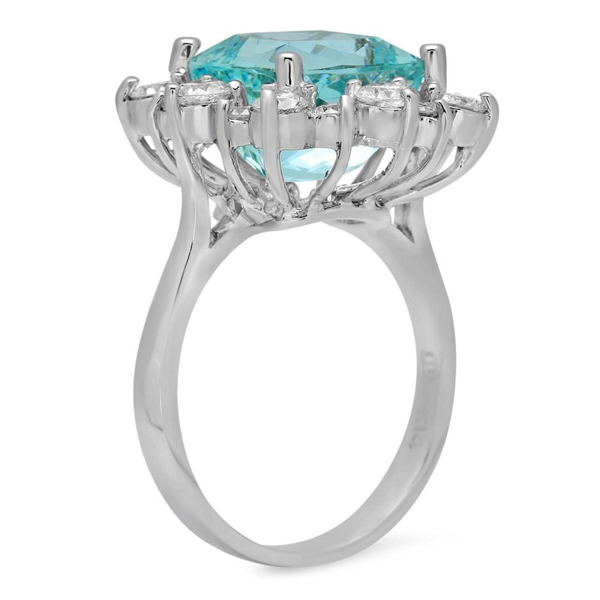 14K White Gold 5.92ct Aquamarine and 1.41ct Diamond Ring