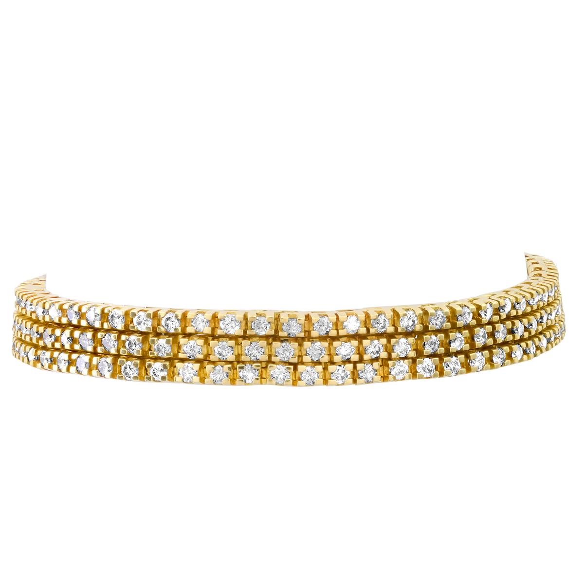 18K Yellow Gold Setting with 5.0ct Diamond Three row Bracelet