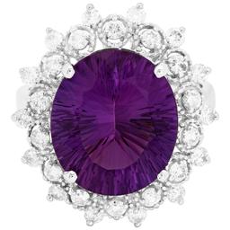 14k White Gold 6.29ct Amethyst 0.78ct Diamond Ring