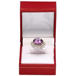 14k White Gold 6.29ct Amethyst 0.78ct Diamond Ring