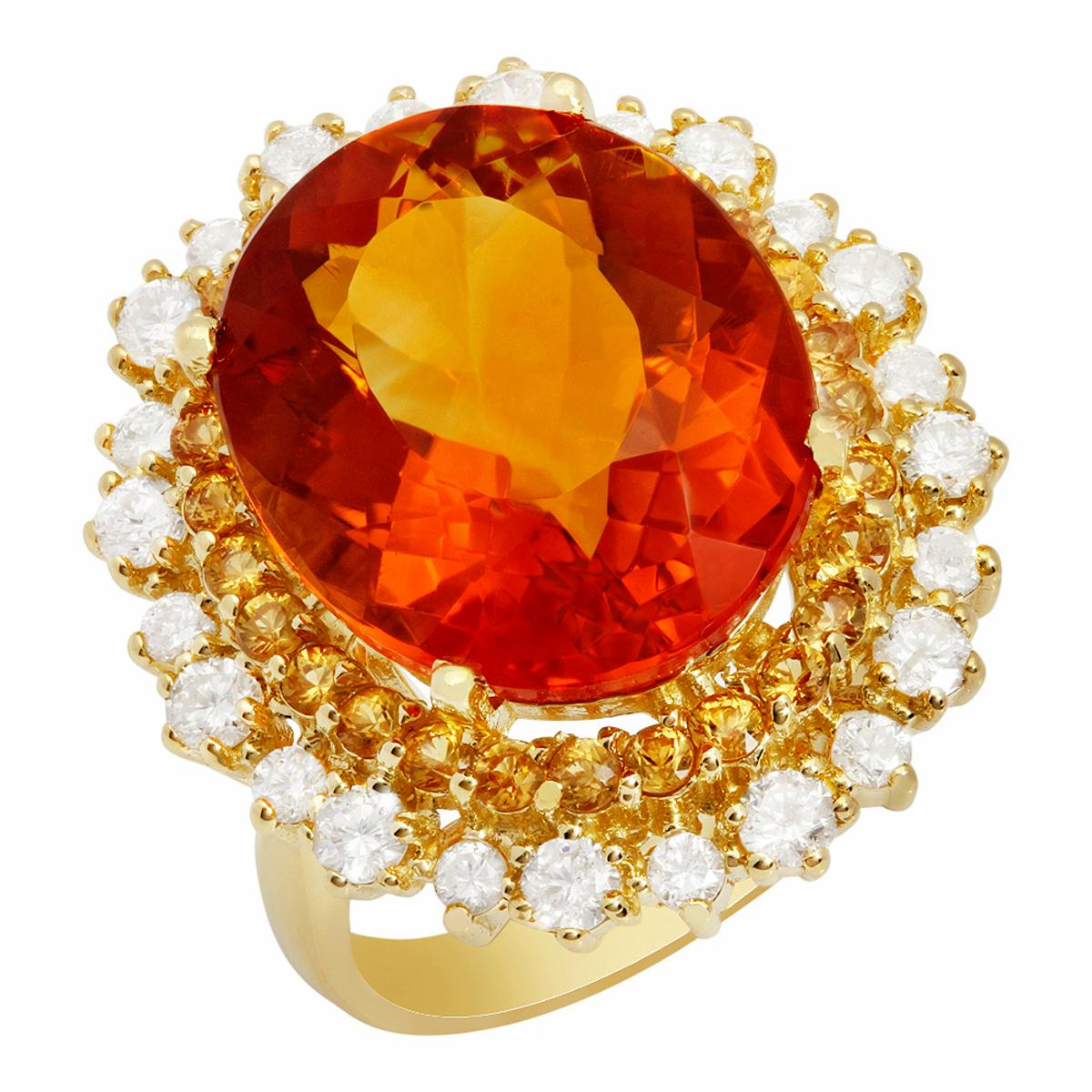 14k Yellow Gold 10.07ct Citrine 0.64ct Yellow Sapphire 0.96ct Diamond Ring