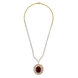 18K Yellow Gold and 14K Rose Gold 15.45ct Ruby and 10.65ct Diamond Necklace