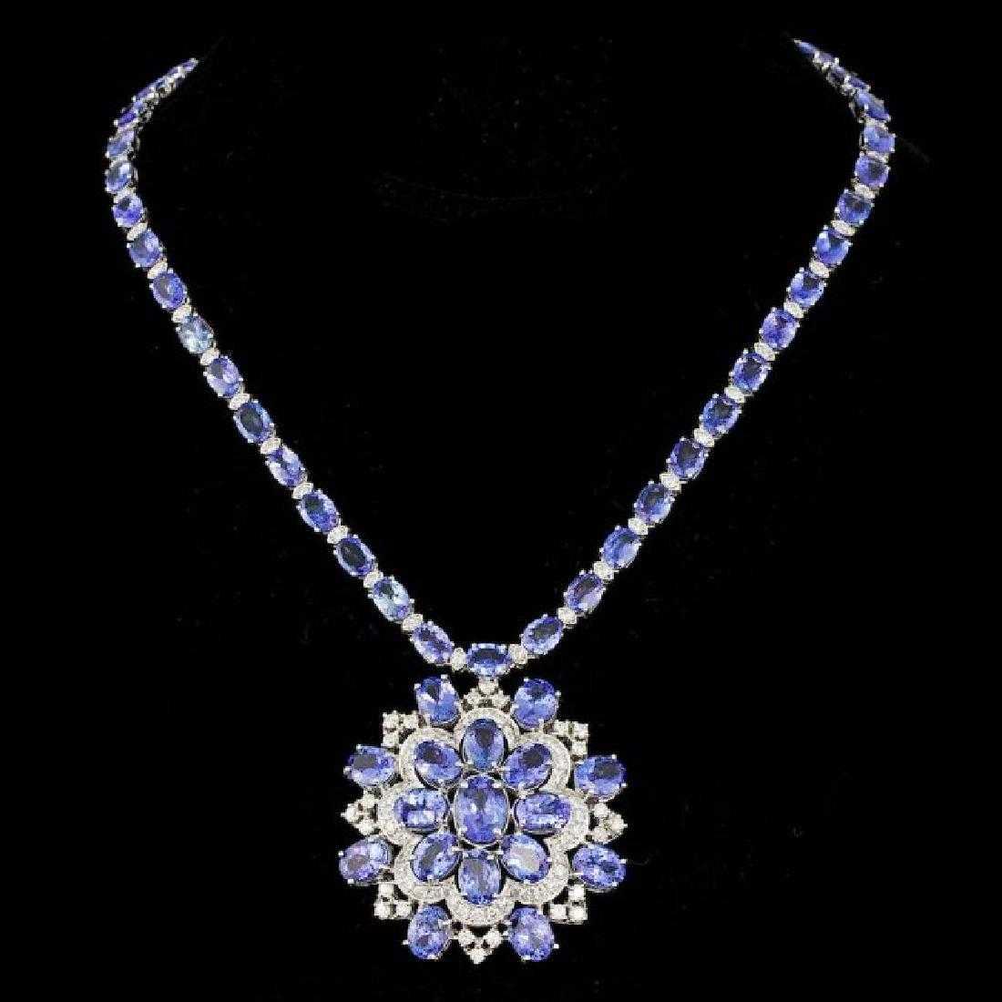 14K White Gold 52.90ct Tanzanite and 5.14ct Diamond Necklace