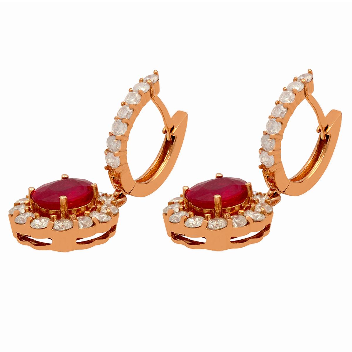 14k Rose Gold 2.79ct Ruby 2.05ct Diamond Earrings