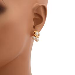 14K Yellow Gold Setting with six 5.5mm Cultured Pearls and .08ct Diamond Earrings