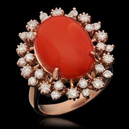 14K Rose Gold 7.81ct Coral and 1.03ct Diamond Ring