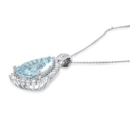 14K White Gold 11.28ct Aquamarine and 1.58ct Diamond Pendant