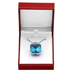 14k White Gold 39.09ct Blue Topaz 0.17ct Diamond Pendant