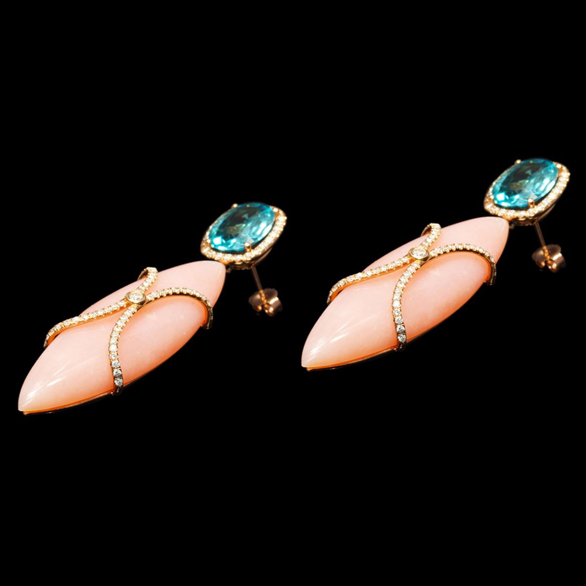 14k Rose Gold 30.66ct Rose Quartz 9.13ct Zircon 1.10ct Diamond Earrings