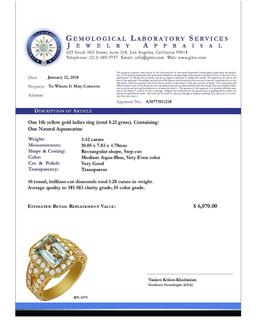 14k Yellow Gold 3.42ct Aquamarine 1.28ct Diamond Ring