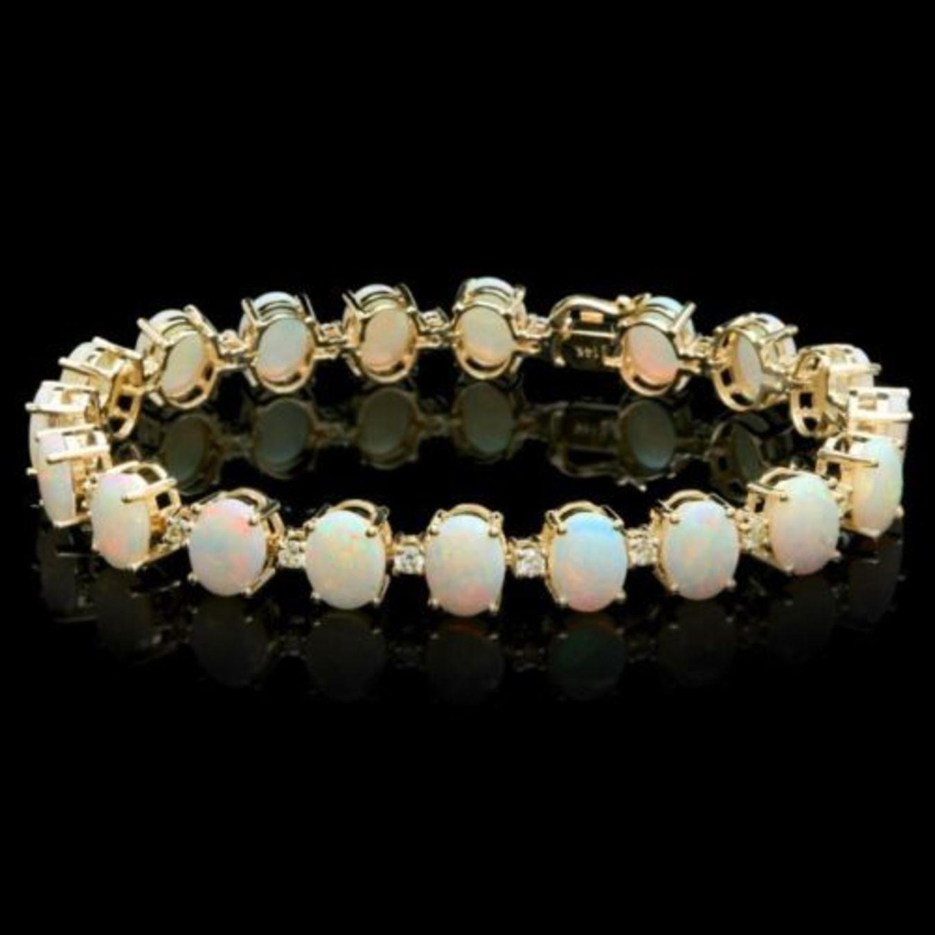 14K Gold 18.21ct Opal 1.53ct Diamond Bracelet