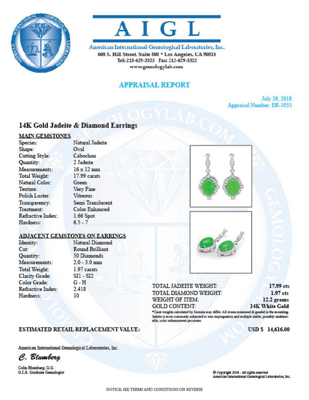 14K Gold 17.99ct Jadeite 1.97cts Diamond Earrings