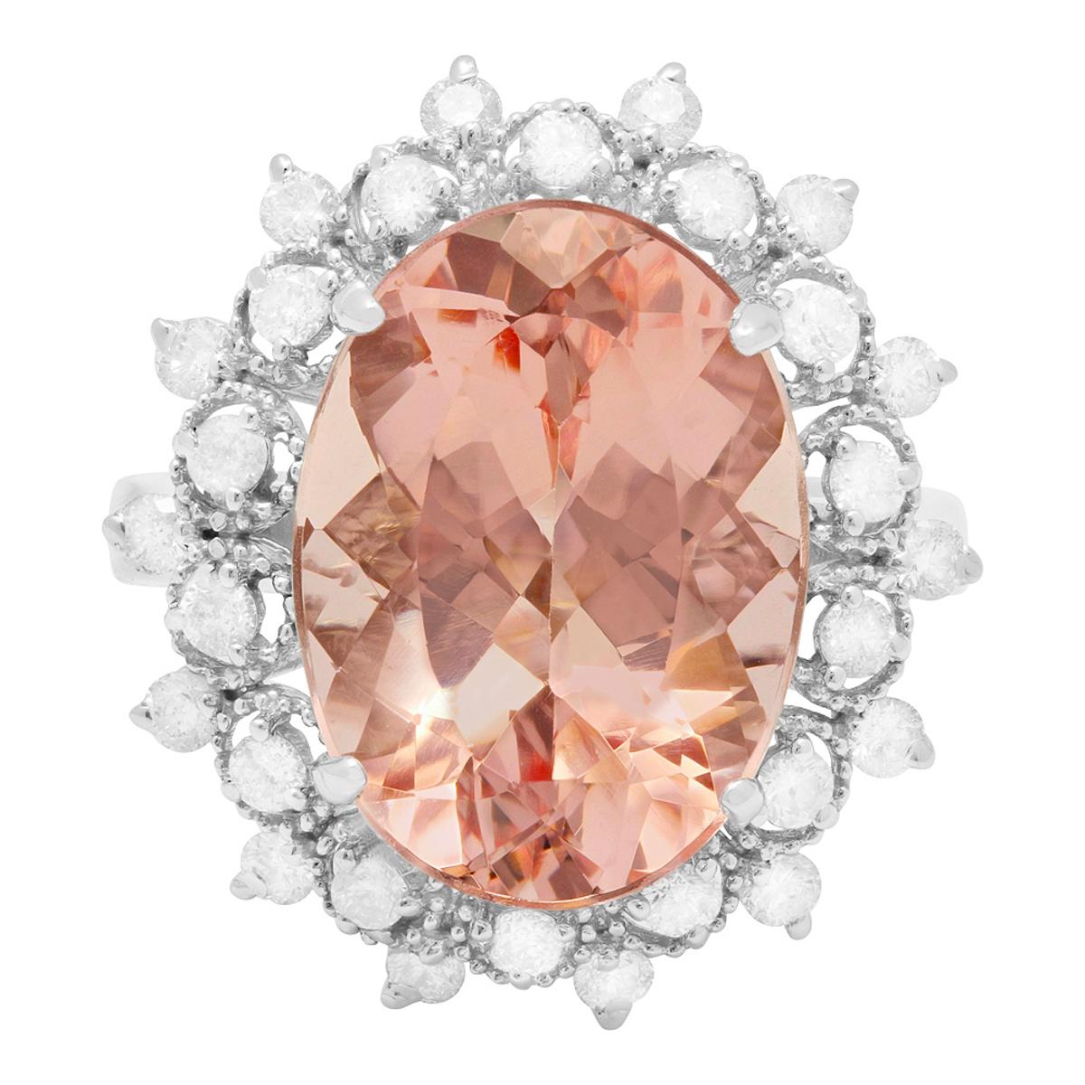 14k White Gold 8.22ct Morganite 0.75ct Diamond Ring