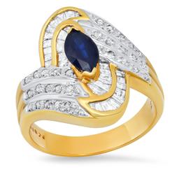 18K Yellow Gold Setting with 0.76ct Sapphire and 0.88ct Diamond Ladies Ring