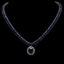 14K Gold 91.79ct Sapphire & 0.97ct Diamond Necklace