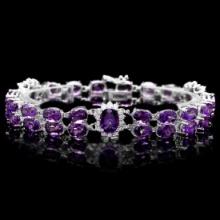 14K White Gold 32.15ct Amethyst and 1.10ct Diamond Bracelet