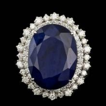 14K White Gold 26.75ct Sapphire and 2.01ct Diamond Ring