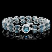 14K Gold 48.69ct Blue Topaz 0.57ct Diamond Bracelet