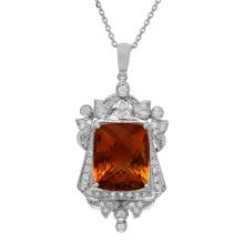 14k White Gold 22.88ct Citrine 1.39ct Diamond Pendant