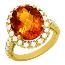 14k Yellow Gold 6.51ct Citrine 1.11ct Diamond Ring