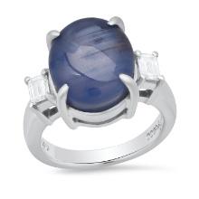 Platinum Setting with 14.39ct Star Sapphire and 0.37ct Diamond Ladies Ring