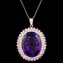 14K Gold 50.10ct Amethyst 4.03ct Sapphire 2.45ct Diamond Pendant