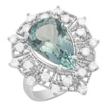 14k White Gold 5.73ct Aquamarine 1.05ct Diamond Ring