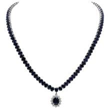 14k White Gold 2.25ct & 54.49ct Sapphire 0.85ct Diamond Necklace