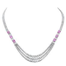 18K White Gold 9.83ct Diamond and 5.75ct Pink Sapphire Necklace