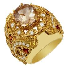 14k Yellow Gold 5.25ct Morganite 0.75ct Sapphire 1.61ct Diamond Ring