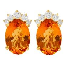 14k Yellow Gold 20.64ct Citrine 1.53ct Diamond Earrings