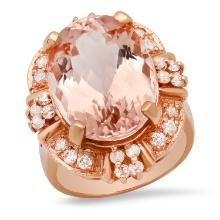 14K Rose Gold 14.23ct Morganite and 0.85ct Diamond Ring