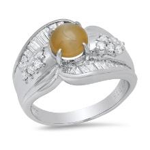 Platinum Setting wit 1.09ct Cat's Eye and 0.73ct Diamond Ladies Ring