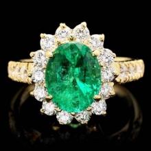 14K Yellow Gold 2.52ct Emerald and 1.06ct Diamond Ring