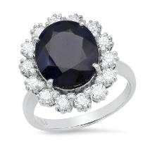 14K White Gold with 4.79ct Sapphire and 1.33ct Diamond Ladies Ring