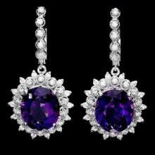 14K White Gold 12.50ct Amethyst and 1.65ct Diamond Earrings