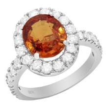 14k White Gold 4.15ct Spessarite Mandarin Garnet 1.21ct Diamond Ring