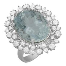 14k White Gold 10.35ct Aquamarine 1.28ct Diamond Ring